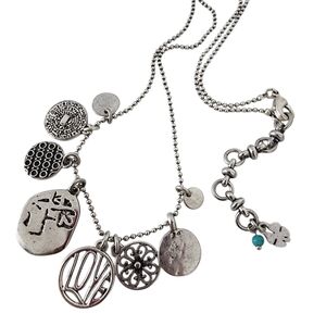 Lucky Brand pendant necklace boho layer necklace silver tone multi charms